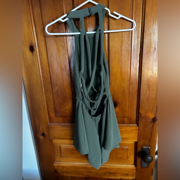 Size small green halter top backless romper - Picture 2 of 2